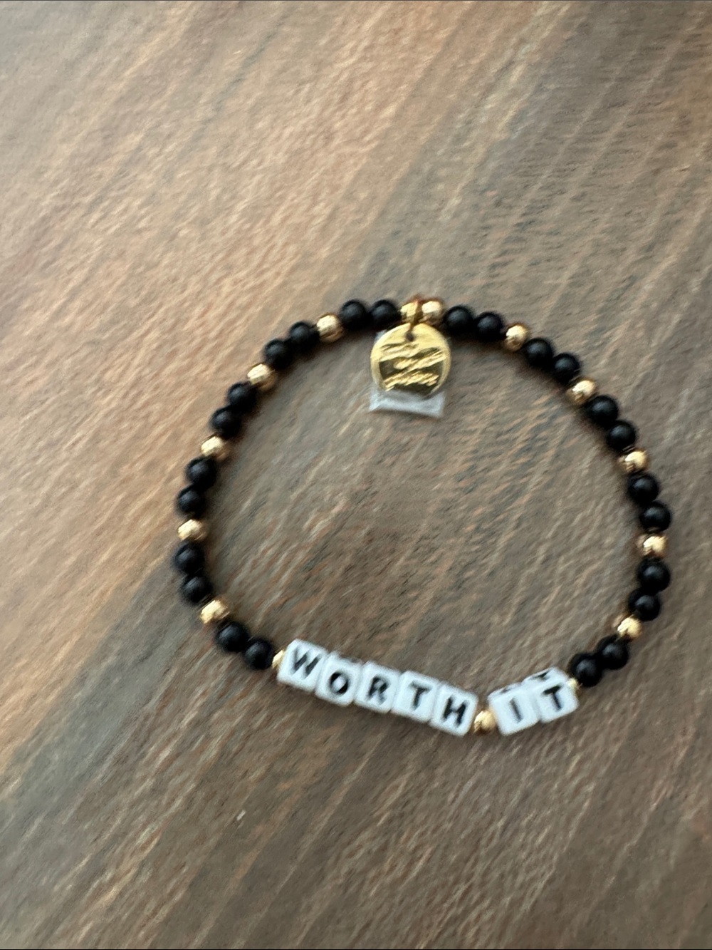 Little word project Worth It Black and Gold Beaded Stretch Bracelet S/M